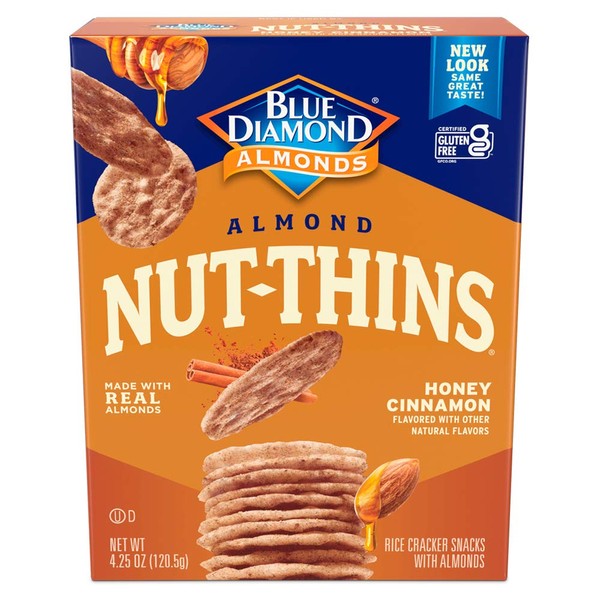 Blue Diamond Almonds Nut Thins Honey Cinnamon Gluten Free Cracker Crisps, 4.25 Oz Boxes (Pack of 12)