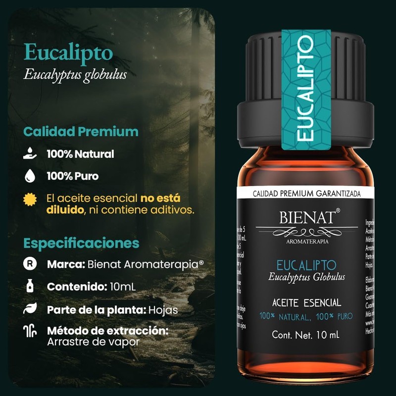 Bienat Aceite Esencial de Eucalipto 10mL Natural Difusor y Aromaterapia