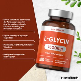 L-Glycin 1500mg | 180 Vegane Tabletten | Aminosäure Glycine | Hohe Konzentration pro Tablette | von Horbaach