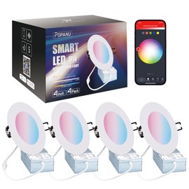 Smart Recessed Lighting 4-inch - 9W Color Changing Smart Recessed Lights （4 Pack）Alexa / Google Assistant Compatible 4 inch RGB LED Lights, APP Control Downlight, Voice Control Lights 9W 4 Inch White