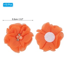 PATIKIL 2" Chiffon Flowers, 10Pcs Fabric Flowers Sewing Appliques Embellishments with Rhinestone Pearl for DIY Crafts Wedding Headbands Party Decoration, Orange