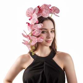 Romantic Flower Headband for Women,Non Slip Headpiece Lace Headband for Wedding Decoration Party Birthday Dance Headwear(Pink）