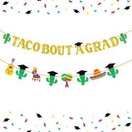 Wonmelody Taco Bout a Grad Banner 2025 Mexican Fiesta Graduation Party Decorations Cactus Graduation Cap Taco Garland Taco Graduation Decorations Supplies for Class of 2025 Party