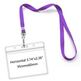 Name tag with Lanyards Waterproof Name Badge ID Card Holder with Purple Lanyard for Business,Office and School (Horizontal)
