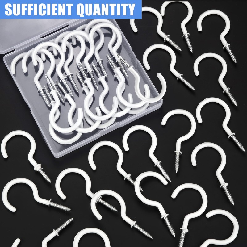 KVCSYAW 20 Pcs White Steel Ceiling Hooks, 2.9 Inch, Rust-Resistant,