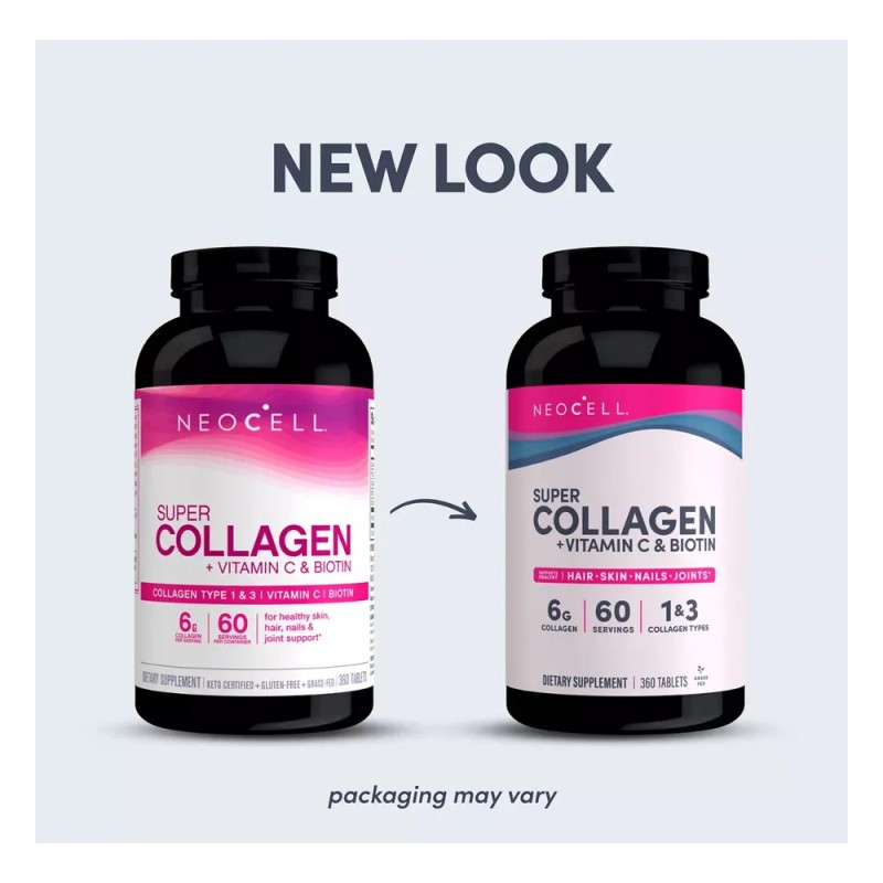 Super Collagen, Vitamina C + Biotina Neocell 360 Tabletas