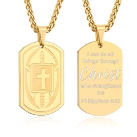 Fervia Football Bible Verse Cross Necklace for Men Stainless Steel Gold Religious Gift Football Sports Jewelry for Kids Boys Men(Philippians 4:13)