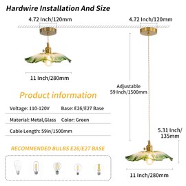 GloMuse Pendant Light Kitchen Island Glass Hanging Light Fixture Folwer Light Pendant Lights Modern Lighting for Bedroom Kitchen Hallway Bathroom Light Green Sunflower