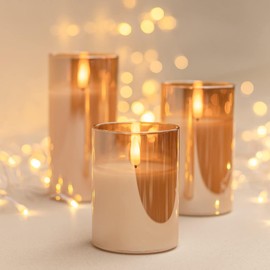 ANGELLOONG Gold Candles for Bathroom Decor, Glass Flameless Candles with Remote, Battery Operated LED Pillar Fake Candles with Timer for Christmas Home Fireplace Mantle Fall Decor