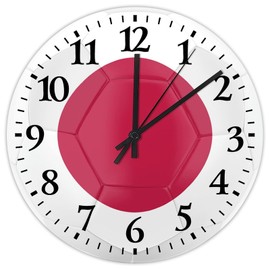 Wood Hanging Wall Clock Silent Non-Ticking Large Numbers Battery Operated Football Theme Japan Frameless Wood Clocks Global World Flag Travel Trip Wall Decor for Nursery Kids Room Dining Room 12 Inch