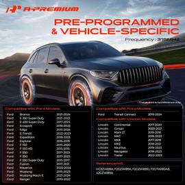 A-Premium 4 PCS. Sensores TPMS Preprogramados para Presión de Neumáticos Compatible con Ford, Lincoln Models - Bronco, Edge, F-150, Mustang, Ranger - 315MHz, para Monitoreo de Presión de Neumáticos