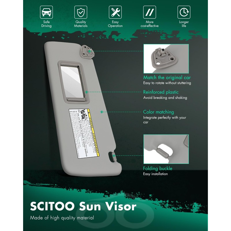 SCITOO Car Sun Visor Assbembly with Mirror Fit for 2004-2007