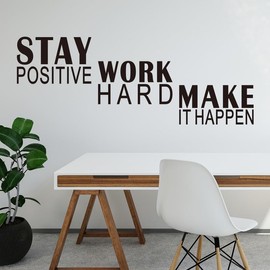 Motivational Quotes Wall Stickers for Gym: Office Inspirational Positive Vinyl Art Wall Decals for Bedroom Living Room Classroom School - Stay Positive Work Hard Make it Happen 11" X 21"