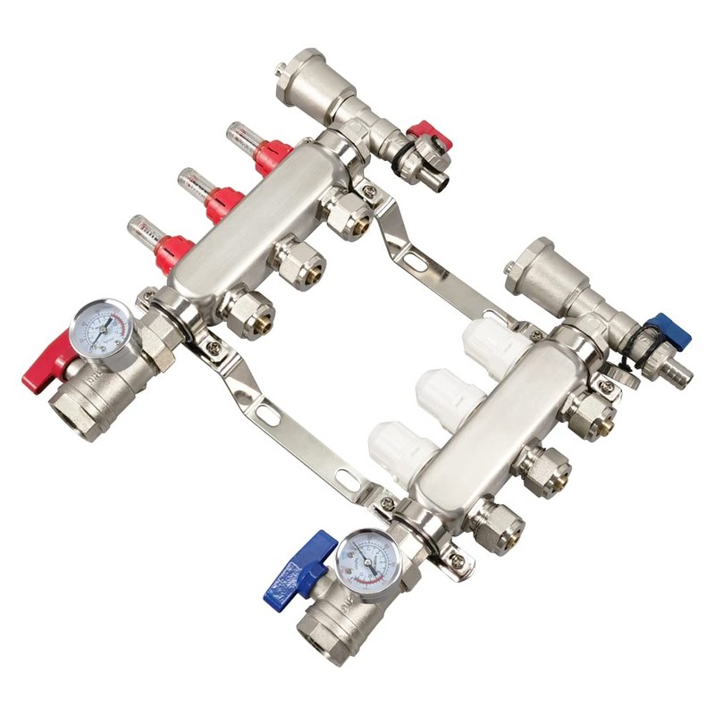 INTBUYING 3-Loop 1/2" Radiant Floor Heating Manifold Set Stainless Steel