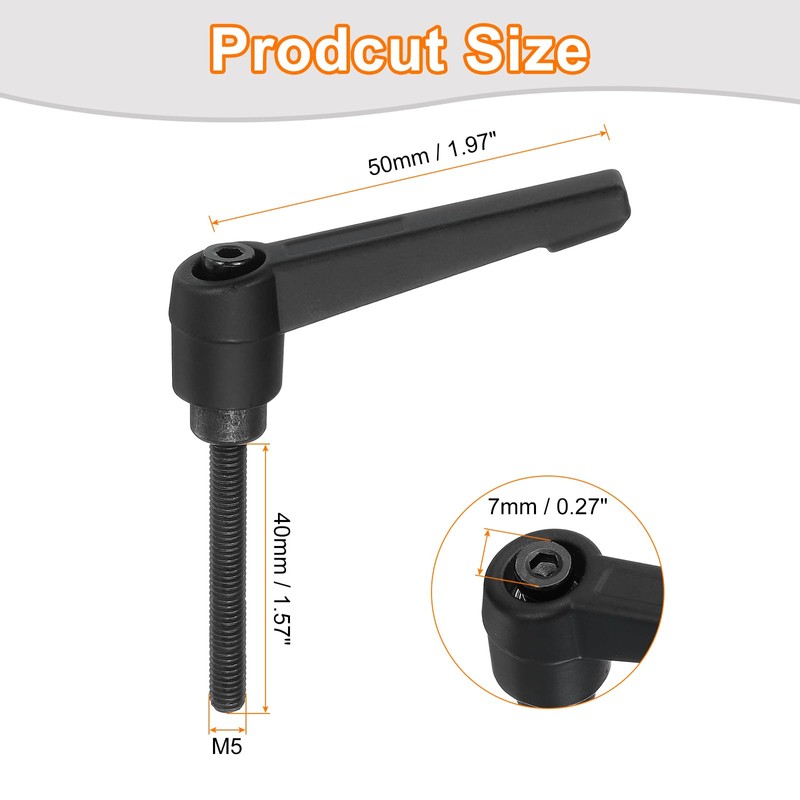 sourcing map 3Pcs M5 x 40mm Adjustable Knobs Handle Male