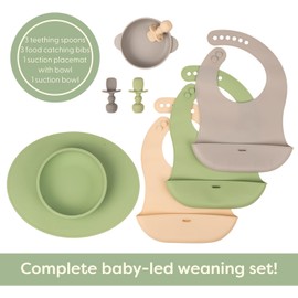 UpwardBaby Led Weaning Supplies - Suction Plates for Baby - Spoons Self Feeding 6 months Bowls Silicone Plates Bowls Self Eating - Toddler/Infant First Stage BLW Utensils 6-12 Months