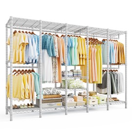 Raybee 88.2" W Clothes Rack Heavy Duty Clothing Racks for Hanging Clothes Extra Wide Portable Closet Loads 1200LBS Freestanding Garment Rack for Bedroom 88.2" W x 75.6" H x 15.7" D, White