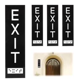 4pcs Vertical Exit Sign with Braille, 7x2 Inch Acrylic Exit Signs for Business Ada with Mounting Adhesive Strip Raised Letters ADA Exit Sign for Indoor Outdoor Use