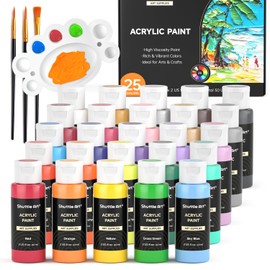 Shuttle Art Acrylic Paint, 25 Colors Acrylic Paint Set, 2oz/60ml Bottles, Rich Pigments Paint for Artists, Beginners and Kids on Canvas Rocks Wood Ceramic Fabric