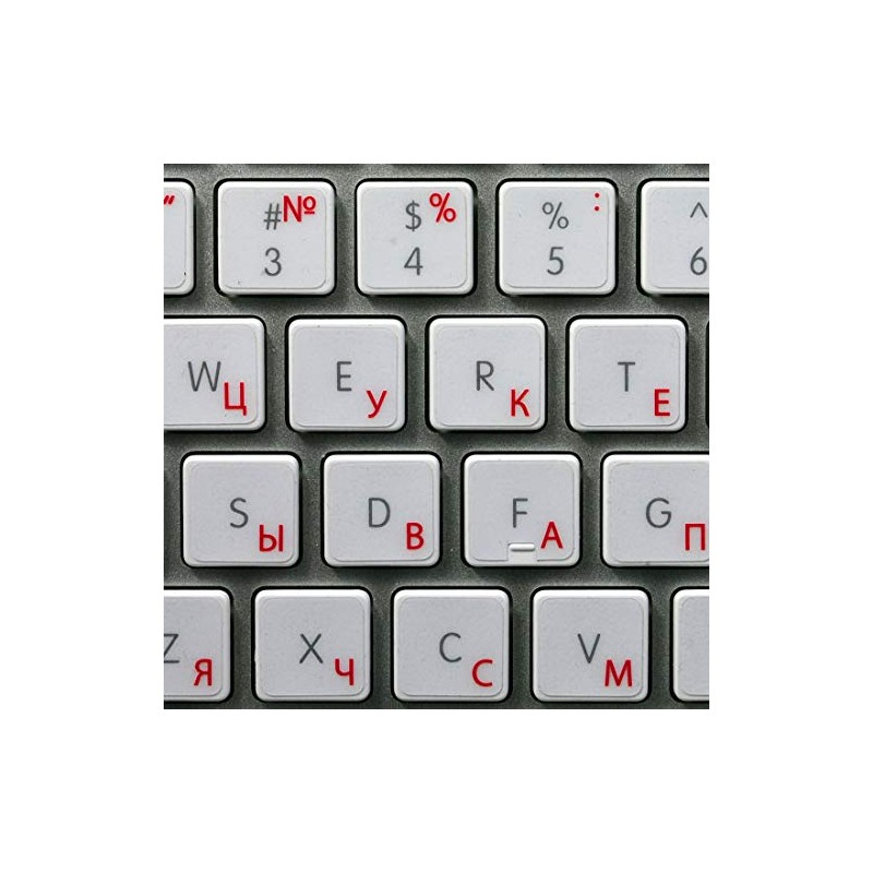 Russian Cyrillic Sticker for Keyboard with RED Lettering ON Transparent