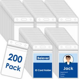 200 Pack Vertical Badge Holders, Clear Plastic ID Badge Holder with Resealable Zip, Waterproof ID Card Holder Badge Sleeve for Credit Card, ID Card,Proximity, RFID, and Work Badge