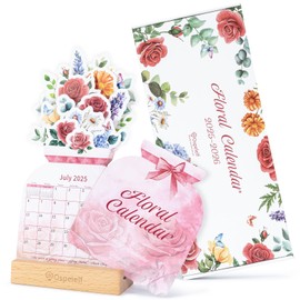 Ospelelf Floral Desk Calendar 2025-2026, Mini Pink Standing Motivational Rose Decorative Calendars, 18 Months, Home Office Decor Desk Accessories, Use July 2025 - Dec 2026