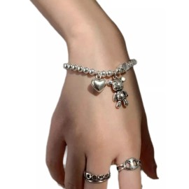 Jextech Pulsera Oso Corazón Dama Ley Plata 925 Detallado Regalo