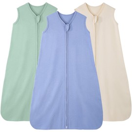 FIEMOL Baby Sleeping Bag 12-18 Months, 100% Cotton, Sleeping Bag for Newborns and Toddlers, 3 Pack Portable Baby Blanket, 0.5 Tog Lightweight with Double Zip, Apricot