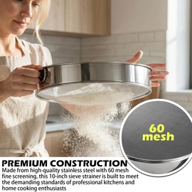 Fine Mesh Sieve Strainer,10" Stainless Steel 60 Mesh,for Winco 10" Sieves
