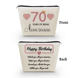 Livel lhood 70th Birthday Gift Makeup Bag Cute Small Makeup Organizer Bag Travel Toiletry Zipper Pouch for 70-Year-Old Women Happy Birthday Gift Pink 70 Awesome Makeup Bag for Friends BFF