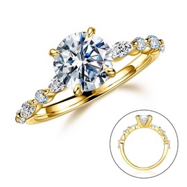 MOOSEA 1.5ct Round Moissanite Rings for Women, D Color VVS1 Clarity Lab Created Rings 14K White Yellow Rose Gold Vermeil Marquise and Round Side Stone Moissanite Engagement Rings for Her, #6, 14k