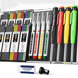 STAGEEK 4PCS Carpenter Pencils with Sharpener, Heavy Duty Woodworking Pencils, Mechanical Carpenter Pencil with 52 Refills, Deep Hole Long Nib Marker Pens for Architect Construction Marking with Case
