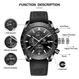 BY BENYAR Watch for Men Analog Quartz Chronograph Mens Watches 30M Waterproof Luminous Big Face Designer Dress Wrist Watches Business Work Sport Casual Fashion Watch Elegant Gift for Men