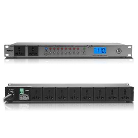 MICNAUX Rack Mount Power Conditioner 20A Sequencer for Audio Equipment, 10 Outlets 2000W Power Supply with 8 Independent Controls, Surge Protector, Voltage Display, External Switch