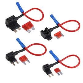 Casoter Fuse Tap Set 4 Pieces Adding Circuit Adapter Piggy Back Blade Fuses Holder for Cars, Trucks, Boats Ford Type Micro Mini Standard Sizes