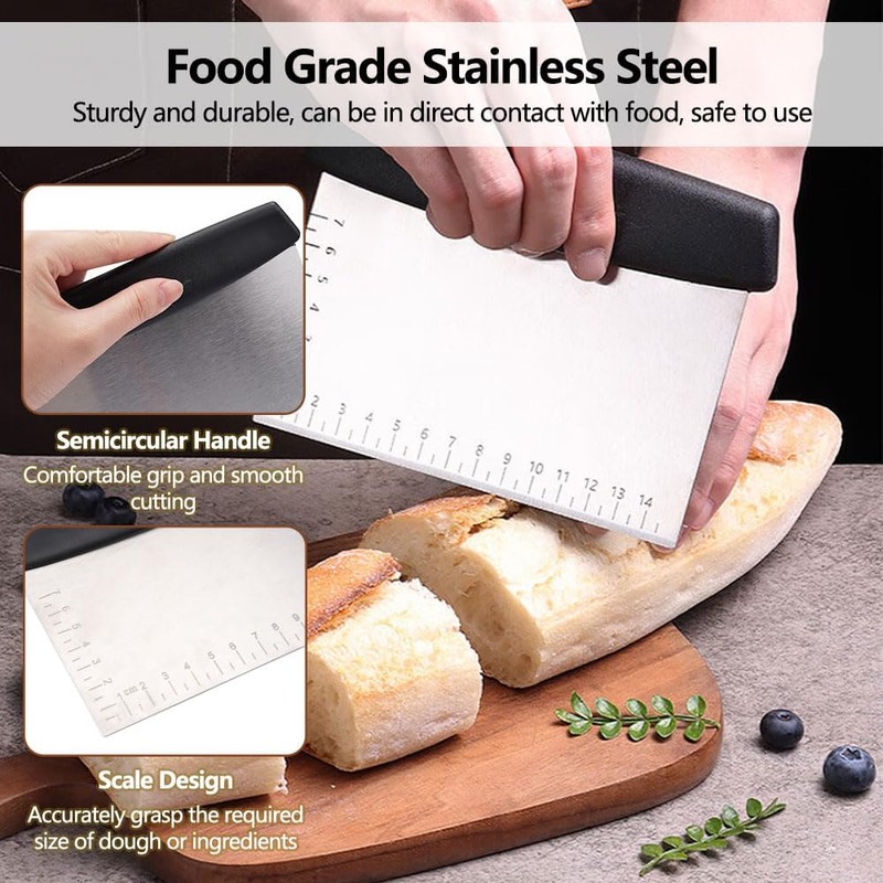 2 Pieces Baking Dough Cutter,Stainless Steel Kitchen Tools, 16x11cm Bench