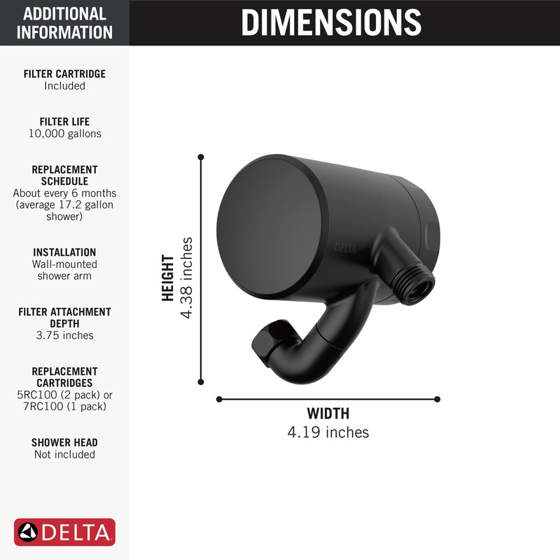 Delta Clarifi Matte Black Premium Shower Filter Attachment Removes Chlorine