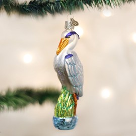 Old World Christmas Bird Watcher Collection Glass Blown Ornaments for Christmas Tree Blue Heron