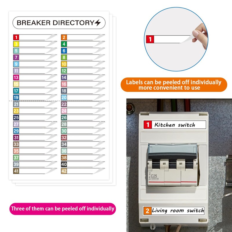 16 Sheets Breaker Panel Labels, Electrical Box Sticker Numbers Breaker