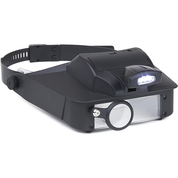 Carson LumiVisor Head Magnifier - Head Visor with LED Lighted Magnifier (2x/3x/5x/6x) (LV-10) , Black