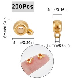 SUNNYCLUE 1 Box of 200 Pendants Golden Pendant Tube Beads Golden Metal Loop Pendant with Ring Connector Spacer Beads Pendant for Jewellery Making Craft Supplies Bracelets Necklaces