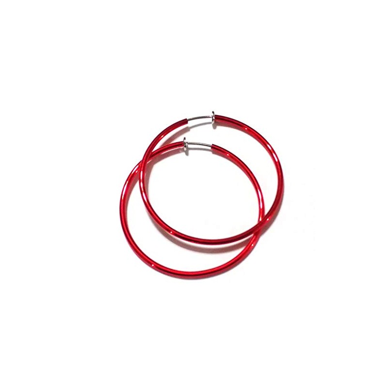 Clip-on Earrings Red Hoop Earrings Simple Thin 1.5 inch Hoop