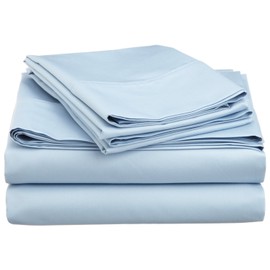 Superior CR600 Cotton Blend Bed, Solid Design, Elegant Sateen, House Basics, Set Includes 1 Flat, 1 Elastic Deep Pocket Fitted Sheet, 2 Pillowcases-Twin XL, Light Blue