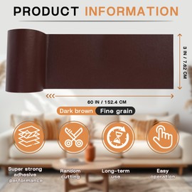 Fadoub Leather Repair Patch, 3 x 60In Self Adhesive Leather Repair Tape Kit for Furniture, Couch, Sofa, Office, Car Seats, Car Interior,Vinyl Repair Kit (Dark Brown-Fine Grain)