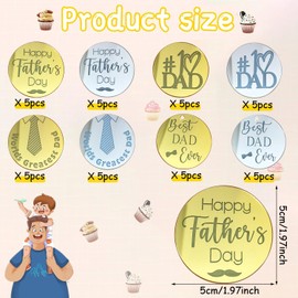 Decoración de cupcake para el día del padre, 40 piezas de decoración de cupcake de acrílico para tartas, decoración redonda para tartas grabadas en el día del padre, decoración para cumpleaños, día de