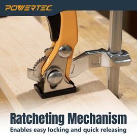 POWERTEC 72392 4PCs Bench Dogs for 3/4" Dog Hole, Bench Dog w/EVA Insert, and 2PK Quick Release Ratcheting Table Clamps for MFT and Guide Rail System, 7" Capacity (178mm) x 2-3/8" Throat Depth