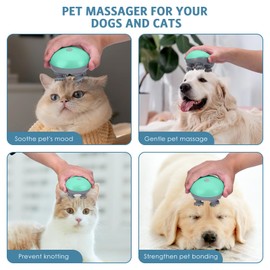 Ankilo Upgraded Handheld Pet Massager for Dogs and Cats, Electric Cat Massager Dog Massager, with 4 Rotatable Massage Heads, Three Modes, for Relieving Tight Stiffness Muscles, Promote Bonding, Green