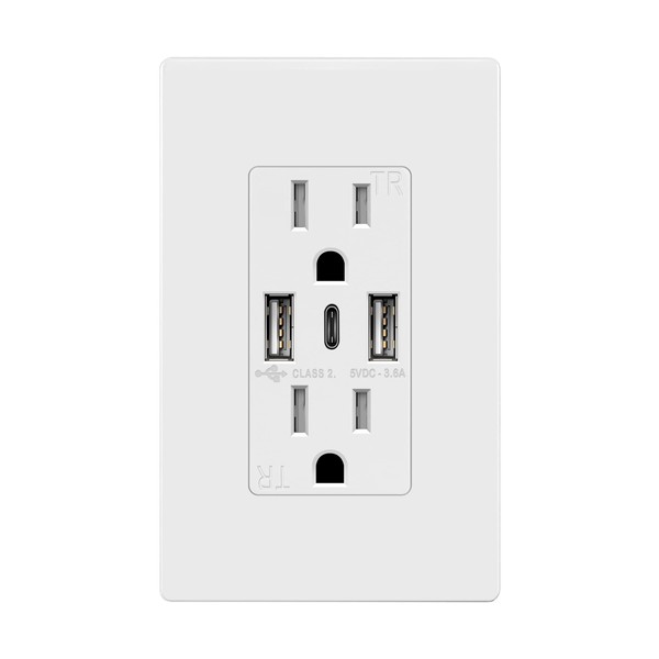 TOPGREENER Toma USB, 3 puertos tipo C 3.6A 18W toma