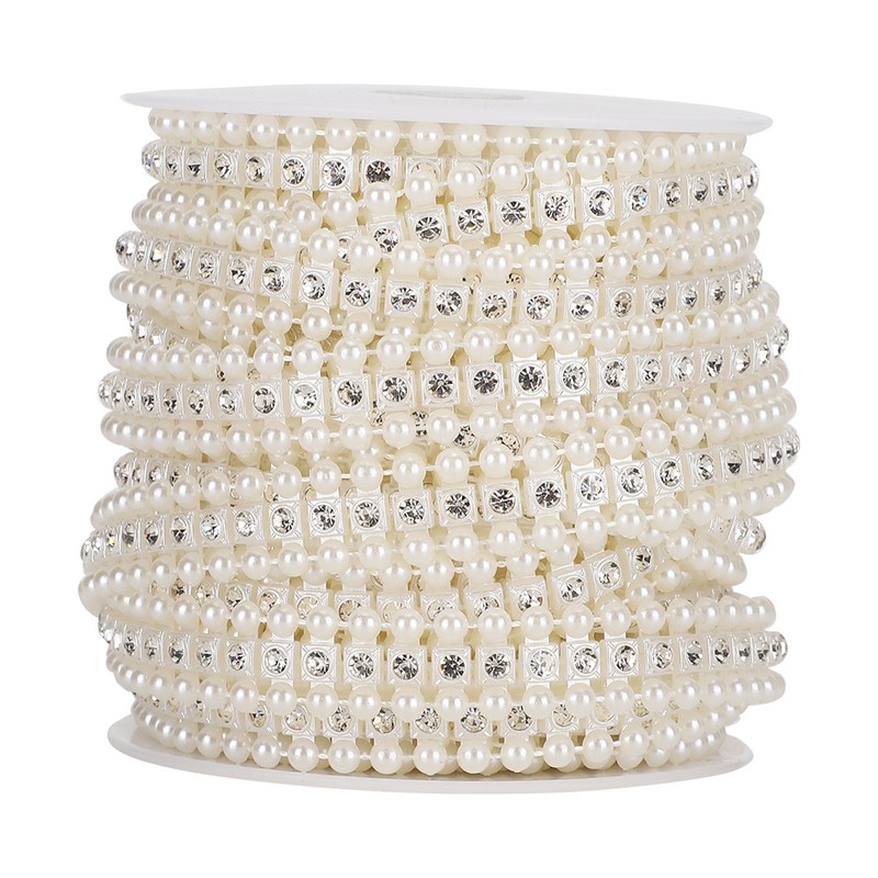 10m Beautiful Faux Pearl Bead String with Artificial Diamonds Decoration