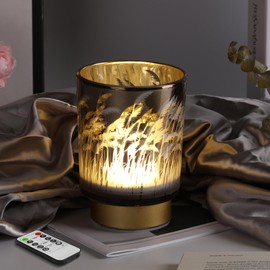 Eywamage Small Battery Operated Table Lamp with Remote Timer, Pampas Glass Cordless Accent Lamp for Bedroom Kitchen Living Room